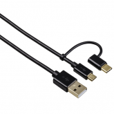 Cablu de date Hama 00054512, USB - USB-C/microUSB, 1m, Black