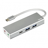Hub USB Hama Hub 1:3, 2x USB 3.2 gen 1, 1x USB-C, 2x Audio, Silver