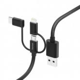 Cablu de date Hama 3-in-1 00183304, USB - microUSB/USB-C/Lightning, 1.5m, Black