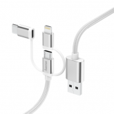 Cablu de date Hama 3-in-1 00183306, USB Tip A - Micro USB + USB Tip C + Lightning, 0.2m, White