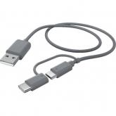 Cablu de date Hama 2-in-1 00187224, USB Tip A - Micro USB + USB Tip C, 1m, Grey