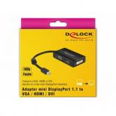 Adaptor Delock 62631, Mini DisplayPort male - VGA/HDMI/DVI-D female, 0.16m, Black