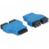 Adaptor Delock 65670, USB 3.0 19pin female - 2x USB 3.0 female, Blue