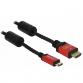 Cablu Delock 84338, HDMI male - Mini HDMI-C male, 5m, Black-Red