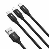 Cablu de date Baseus Rapid One-for-three, USB-A male - USB-C + Lightning + micro USB, 1.2m, Black
