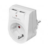 Adaptor priza Logilink PA0246, 1x Schuko, 2x USB, White