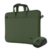 Kit Husa Trust Bologna pentru laptop de 16inch, Green + Mouse, USB Wireless, Black-Green