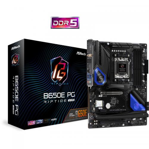 Placa de baza AsRock B650E PG Riptide WiFi AM5  Supports AMD Ryzen™ 7000 Series Processors 14+2+1 Phase Power Design, SPS 4 x DDR5 DIMMs, supports up to 6600+(OC) 1 PCIe 5.0 x16, 1 PCIe 3.0 x16, 1 PCIe 4.0 x1, 1 M.2 Key-E for WiFi Graphics Output Options: