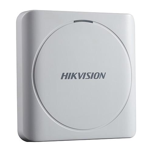 Cititor card Hikvision DS-K1801E, citeste carduri RFID EM 125Khz, distanta citire: 50mm, comunicare: Wiegand 26/34 protocol, indicator LED de stare si alimentare; alimentare: 12VDC, IP65, dimensiuni: 87 × 87 × 13.3mm