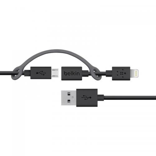 Cablu de date Belkin, USB 2.0 - micro USB + Adaptor Lightning, 0.9m, Black