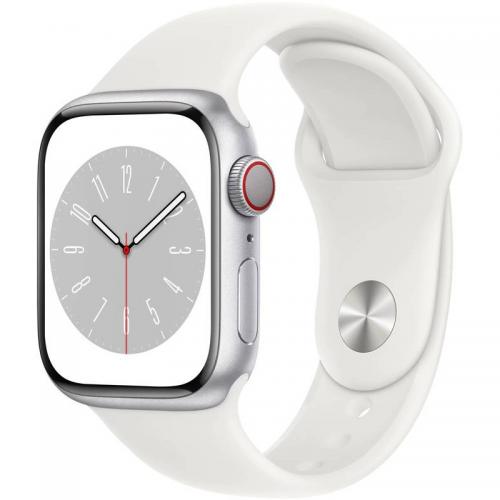 Apple Watch S8 Cellular 41mm Silver Aluminium Case with White Sport Band - Regular