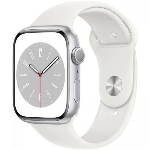 Apple Watch S8 GPS 45mm Silver Aluminium Case with White Sport Band - Regular