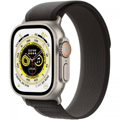 Apple Watch Ultra Cellular, 49mm Titanium Case with Black/Gray Trail Loop -M/L