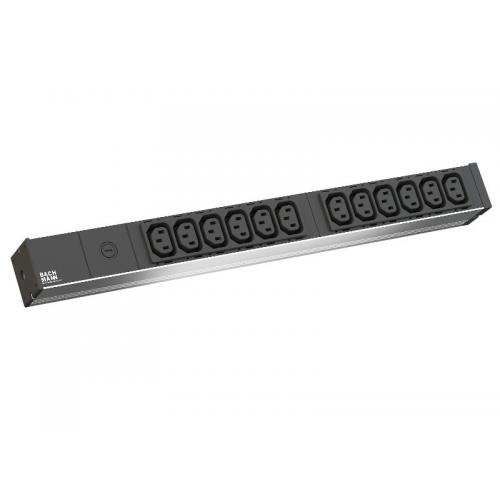 Bachmann IT PDU 12xC13 2,0m IEC C14 Stecker; IT PDU Basic 1U (230V / 50Hz); Suitable for 19 inch cabinet; Plug: C14 appliance plug; 12x C13 appliance sockets; Cable: 2,0m H05VV-F 3G 1,50 mm²; Rated voltage: 230V; Current per phase: 16A; Non-rewirable; Mic