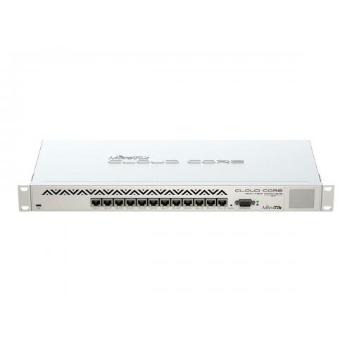 MikroTik Cloud Core Router 1016-12G, CCR1016-12G, 16* CPU core count, CPU nominal frequency: 1.2 GHz, 12* 10/100/1000 Ethernet ports, Size of RAM: 2GB, Storage size: 512 MB, 1* microUSB type AB
